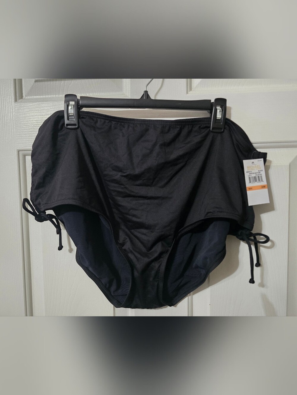 Michael Kors Black High-Waist Swim Briefs with Side Drawstrings